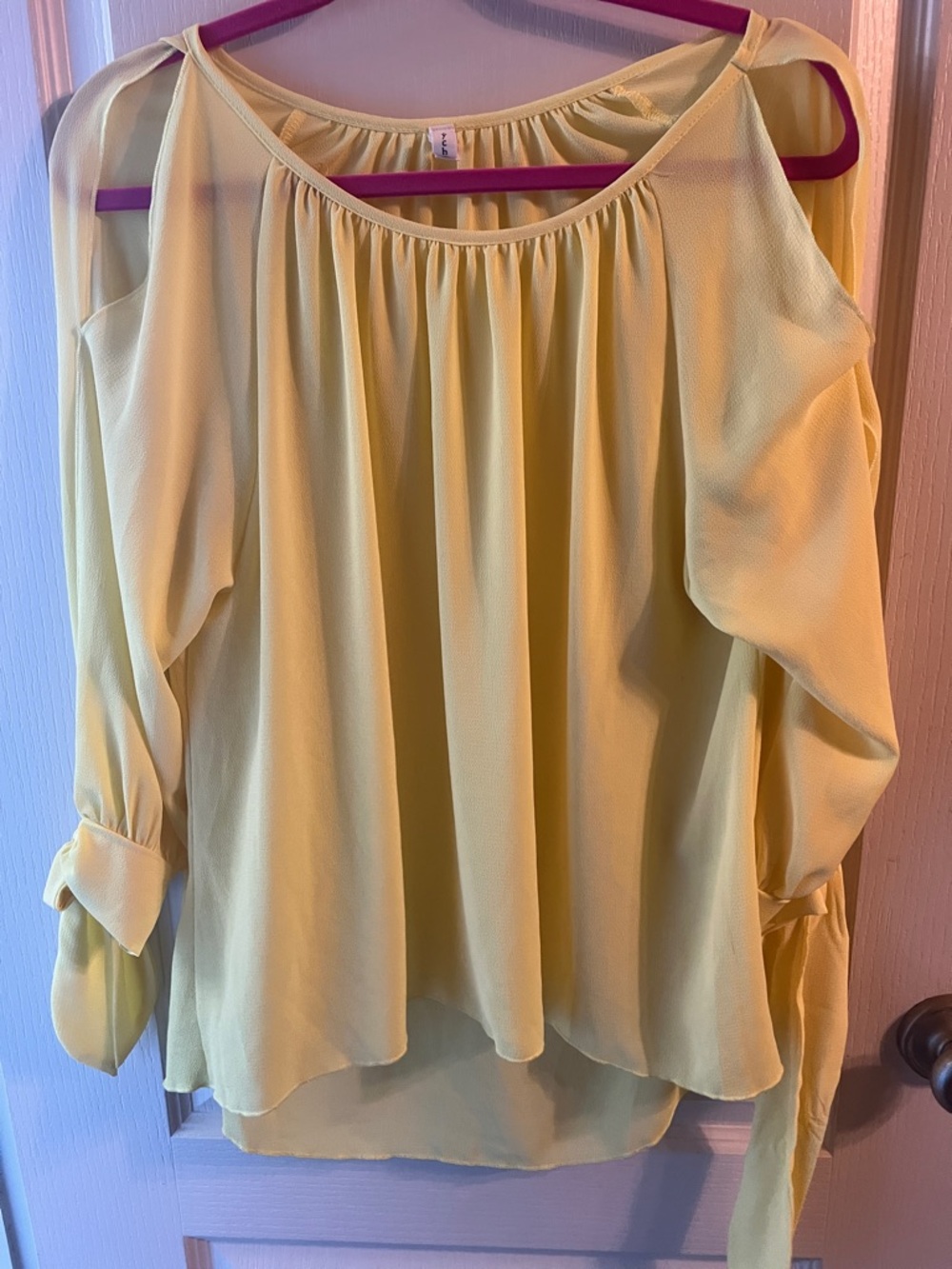 Tyche Yellow Cold-Shoulder Long-Sleeve Blouse